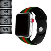 Compatible Apple Watch Bandje - Silicone Sportbandje - Apple Watch 42/44/45mm M/L - Zwart / Groen / Rood