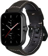 Leer Smartwatch bandje - Geschikt voor  Amazfit GTS 2 leren bandje - zwart - Strap-it Horlogeband / Polsband / Armband