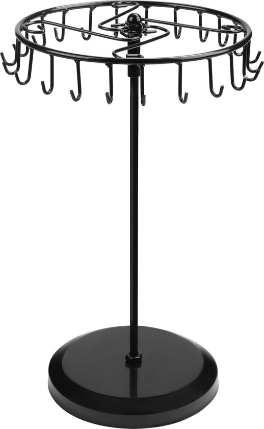 Zwart Metalen Roterende Sieraden Houder Display Standaard (23 Haken) – H34,8 x B20,5 cm – Hang Organizer Toren Rek – Opslag Voor Kettingen & Armbanden, Ringen & Oorbellen