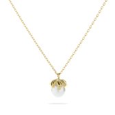 Gisser Jewels - Collier VGN023 - Or jaune 14 kt - avec perle sertie dans un motif floral (6 mm) - 42 + 3 cm