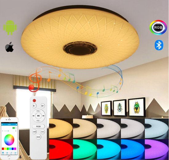 Automatisch B.C. Koe Lifa - LED Plafondlamp met Bluetooth speaker - 36W led lamp - Ø 40cm - RGB  - Met App... | bol.com
