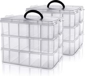 Kurtzy 3 Laags Helder Transparant Stapelbare Plastic Opslag Doos (Dubbel Pak) - Aanpasbare Compartimenten Slots - Maximaal 30 Compartimenten - Container Voor Opslag en Organisatie