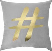 kussen Hashtag 45 x 45 cm textiel grijs/goud