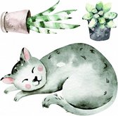 muursticker Watercolour Cats vinyl 8-delig