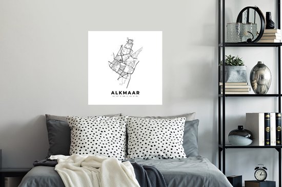 Stickers muraux - Plan de la ville - Zwart Wit - Carte - Alkmaar - Pays- Nederland - Carte - 80x80 cm - Feuille adhésive