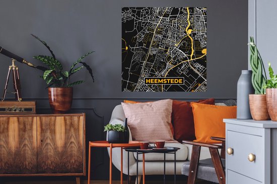 Stickers muraux - Heemstede - Carte - Plan de la ville - Carte - Black and Gold et Or - 50x50 cm - Feuille adhésive