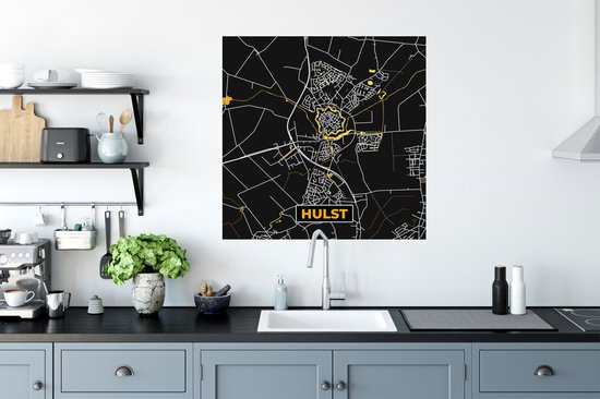 Stickers muraux - Houx - Plan de la ville - Black and Gold et Or - Carte - Carte - 80x80 cm - Feuille adhésive