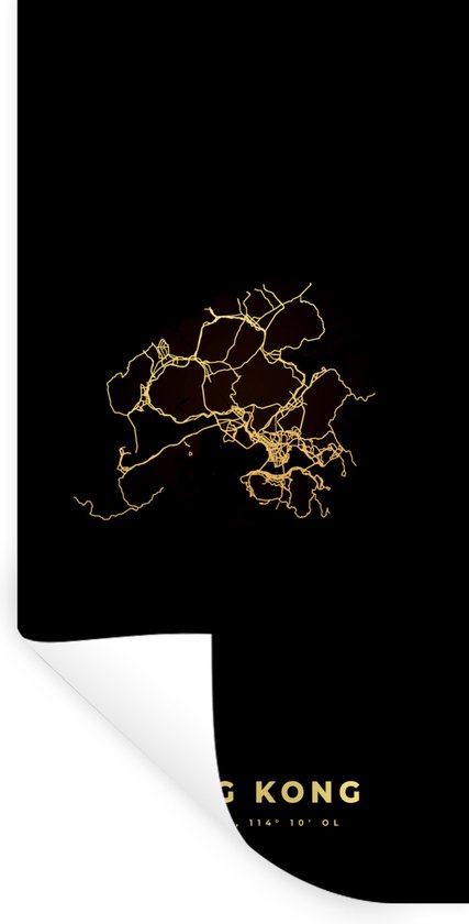 Stickers muraux - Film autocollant - Hong Kong - Carte - Zwart - Or - 40x80 cm - Film adhésif - Stickers muraux Chambre d'enfant - Papier peint autocollant