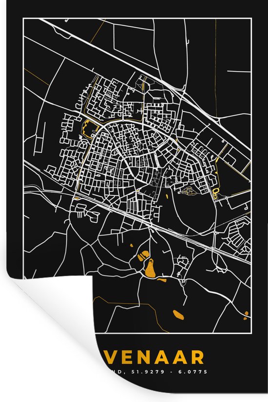 Stickers muraux - Film autocollant - Zevenaar - Black and Gold et Or - Plan de la ville - Carte - Carte - 60x90 cm - Film adhésif - Stickers muraux Chambre d'enfant - Papier peint autocollant