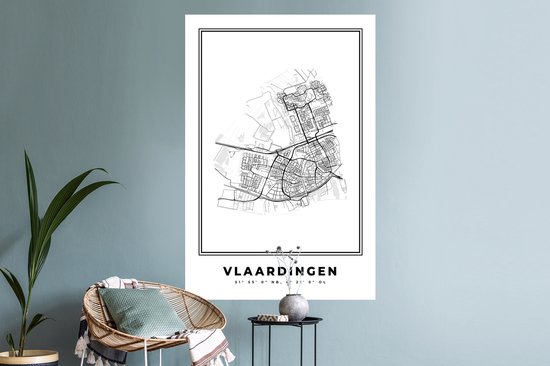 Stickers muraux - Pays- Nederland - Vlaardingen - Plan de la ville - Carte - Zwart Wit - Carte - 80x120 cm - Feuille adhésive