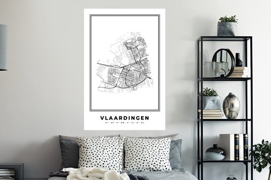 Stickers muraux - Pays- Nederland - Vlaardingen - Plan de la ville - Carte - Zwart Wit - Carte - 80x120 cm - Feuille adhésive