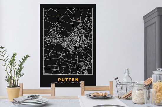 Stickers muraux - Puits - Plan de la ville - Black and Gold et Or - Carte - Carte - 80x120 cm - Feuille adhésive