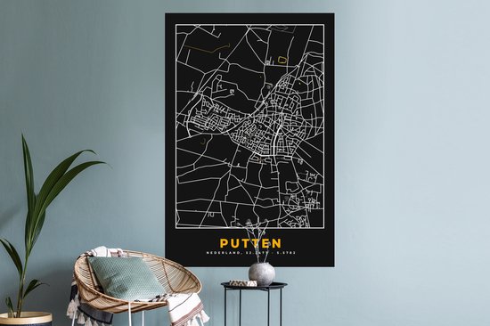 Stickers muraux - Puits - Plan de la ville - Black and Gold et Or - Carte - Carte - 80x120 cm - Feuille adhésive