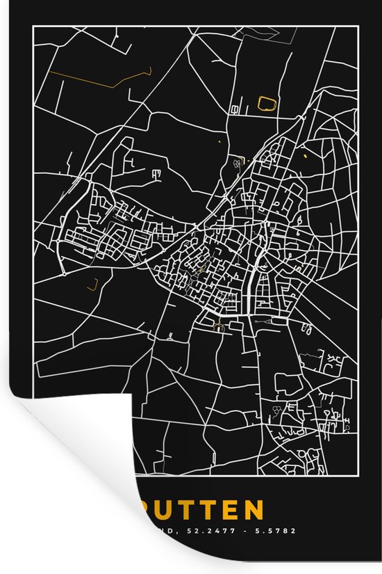 Stickers muraux - Puits - Plan de la ville - Black and Gold et Or - Carte - Carte - 40x60 cm - Film adhésif