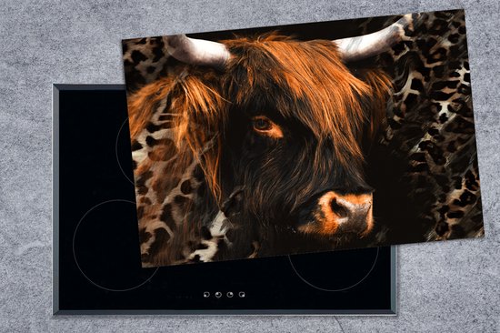 KitchenYeah® Inductie beschermer 78x52 cm - Schotse Hooglander - Dieren - Panterprint - Kookplaataccessoires - Afdekplaat voor kookplaat - Inductiebeschermer - Inductiemat - Inductieplaat mat