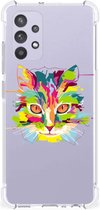 Silicone Case Geschikt voor Samsung Galaxy A32 4G | A32 5G Enterprise Editie Smartphone hoesje met doorzichtige rand Cat Color