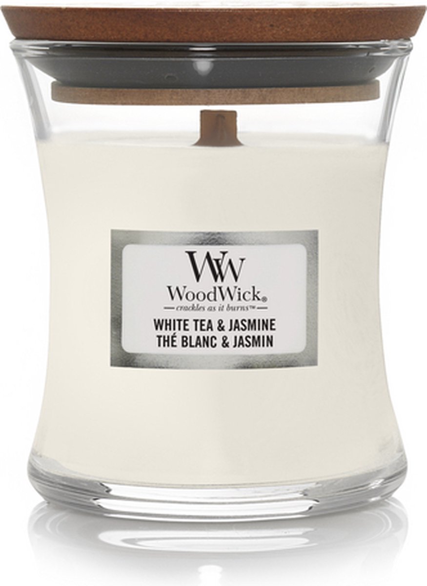 WoodWick Geurkaars Mini White Tea & Jasmine 8 cm / ø 7 cm