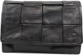 Bear Design Lederen Overslag portemonnee Flappie zwart gevlochten - CL 19005
