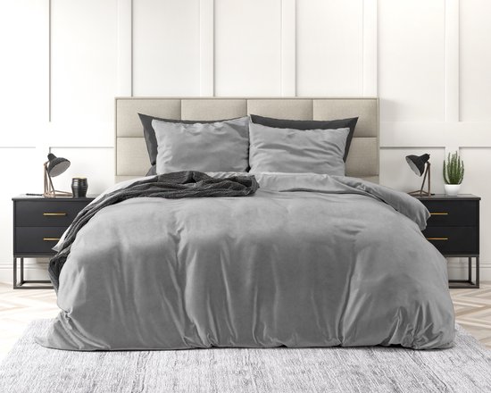 Sleeptime Velvet Touch - Dekbedovertrekset - Lits-Jumeaux - 240x200/220 + 2 kussenslopen 60x70 - Grijs van Merkloos — afbeelding 3