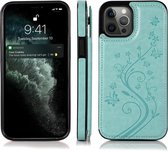 Hoesje geschikt voor iPhone 8 - Backcover - Pasjeshouder - Portemonnee - Bloemenprint - Kunstleer - Turquoise