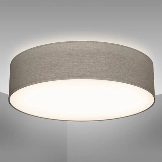 B.K.Licht Design plafondlamp - E27 - IP20 - metaal / stof - Ø 380 mm -  lampenkap taupe | bol.com