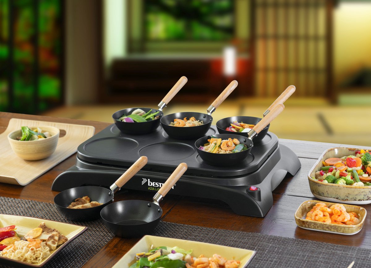 Bestron elektrische Party-Wok-Set, Gourmetstel met mini wok pannen voor 6  personen,... | bol