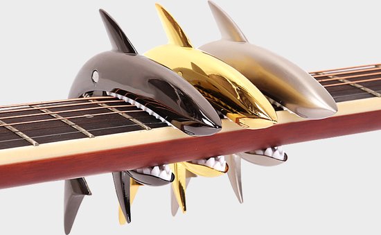 Shark Gitaar Capo, zinklegering Gitaar Capo Shark Pretty Cool Capo, Tone Clip Elastisch Zacht voor Akoestische Gitaar Ukelele Mandoline Banjo Goud