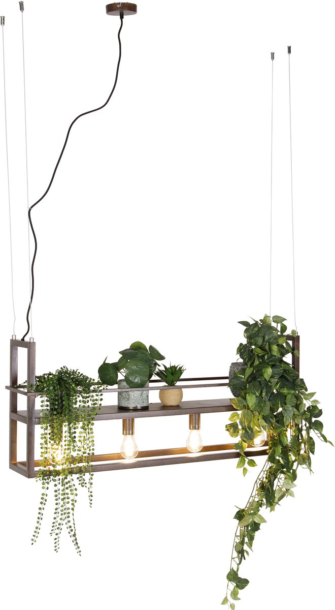 QAZQA cage rack - Industriele Hanglamp voor boven de eettafel | in eetkamer - 4 lichts - L 100 cm - Roestbruin - Industrieel - Woonkamer | Slaapkamer | Keuken
