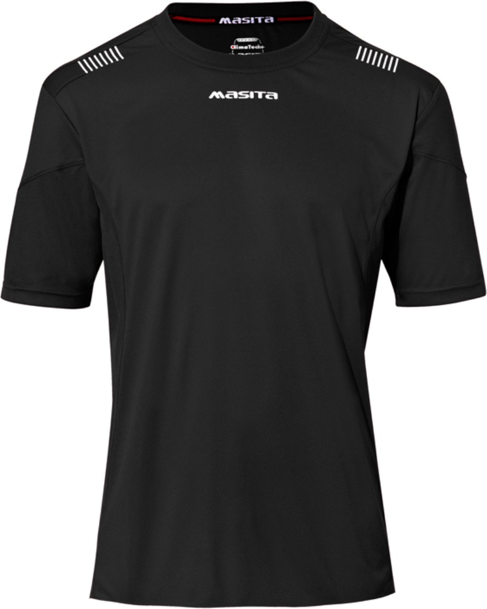 Masita | Sportshirt Heren Korte Mouw - Porto - Wedstrijd - Fitness - Hardloopshirt Heren - Ademend Vocht Regulerend - BLACK/WHITE - 140