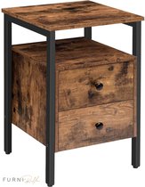 FURNIBELLA - Nachtkastje met 2 laden, industriële bijzettafel voor bank, nachtkastje, bijzettafel met opbergplanken, voor woonkamer, slaapkamer, accentmeubilair, eenvoudige montage, rustiek bruin EBF43BZ01