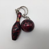 Bowling Bowling sleutelhanger 'Combi pin en bal massief' donker rood en rood