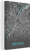 Toile Peinture België – Bruxelles – Plan de Ville – Carte – Blauw – Carte - 120x180 cm - Décoration murale XXL