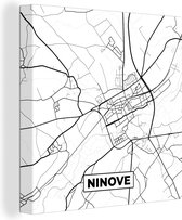 Canvas Schilderij België – Ninove – Stadskaart – Kaart – Zwart Wit – Plattegrond - 20x20 cm - Wanddecoratie