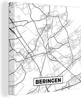 Canvas Schilderij Zwart Wit – België – Plattegrond – Stadskaart – Kaart – Beringen - 90x90 cm - Wanddecoratie