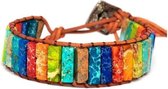 Zentana Chakra Armband Verstelbaar - Regenboog Jaspis & Leer - Overtuiging
