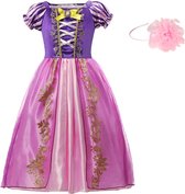 Sprookjesjurk Raponsje Prinsessen jurk verkleedjurk 128-134 (140) roze paars met haarband