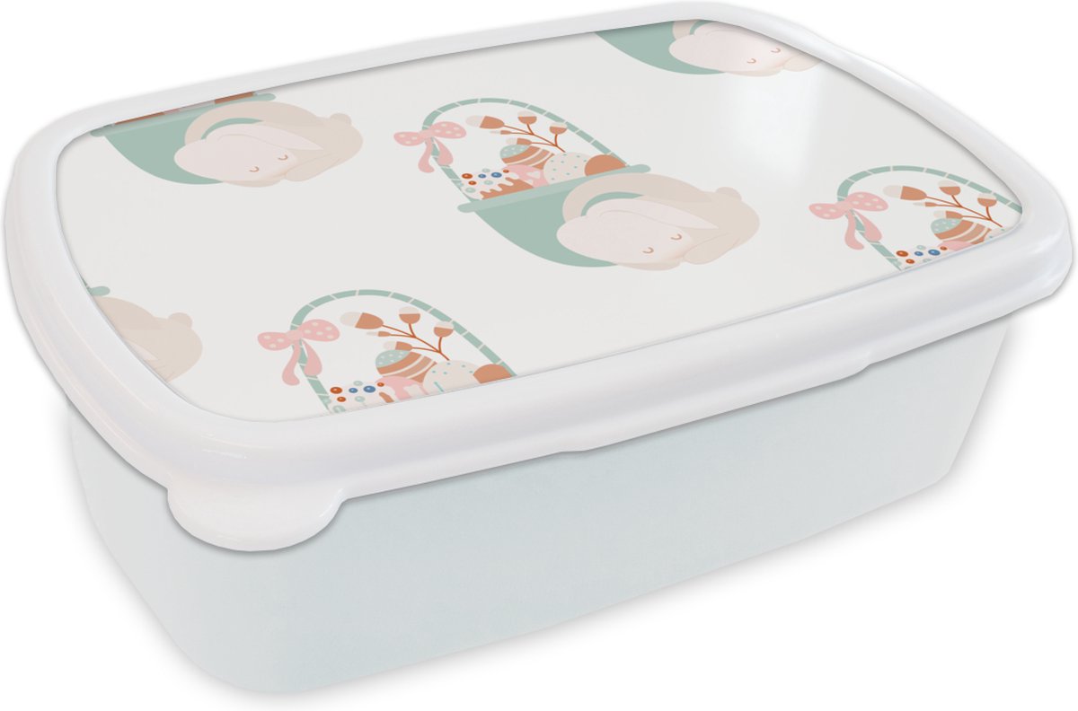 Broodtrommel Wit - Lunchbox - Brooddoos - Patroon - Pasen - Paasmand - 18x12x6 cm - Volwassenen