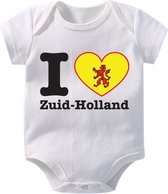 Hospitrix Baby Rompertje met Tekst I Love Zuid Holland" | 0-3 maanden | Korte Mouw | Cadeau voor Zwangerschap | Provincies Nederland | Zuid Holland | Bekendmaking | Aankondiging |