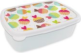 Broodtrommel Wit - Lunchbox - Brooddoos - Muffin - Regenboog - Design - Hart - 18x12x6 cm - Volwassenen