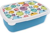 Broodtrommel Blauw - Lunchbox - Brooddoos - Schapen - Stippen - Patronen - 18x12x6 cm - Kinderen - Jongen