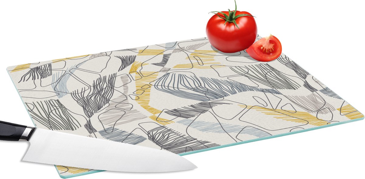 Glazen Snijplank - 39x28 - Line Art - Jungle - Patronen - Goud - Snijplanken Glas