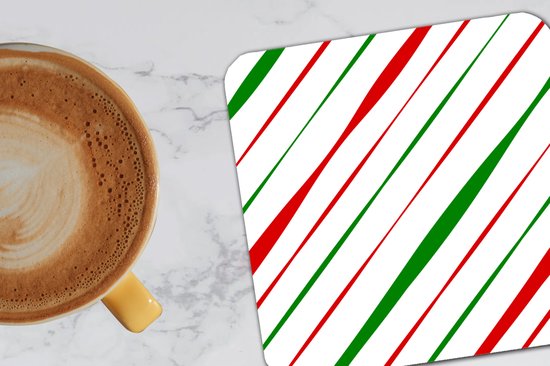 Sous-verres verres pour verres - Motifs - Noël - Rayures - 10x10 cm - Sous-verres en verre - 6 pièces - Décoration de table de Noël - Décoration de table de Noël - Décoration de table