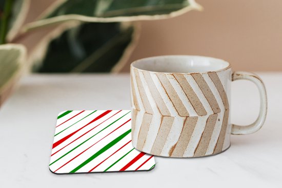 Sous-verres verres pour verres - Motifs - Noël - Rayures - 10x10 cm - Sous-verres en verre - 6 pièces - Décoration de table de Noël - Décoration de table de Noël - Décoration de table