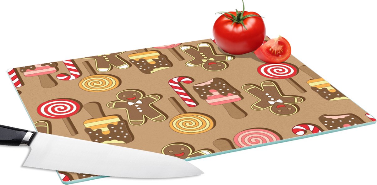 Glazen Snijplank - 39x28 - Kerst - Koekjes - Snoep - Patronen - Snijplanken Glas