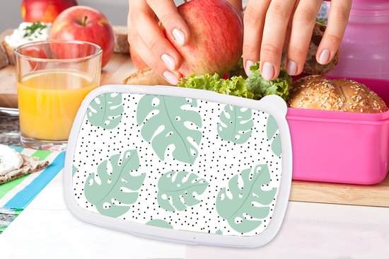 Lunch box Rose - Lunch box - Boîte à pain - Pois - Monstera - Motifs - 18x12x6 cm - Enfants - Fille