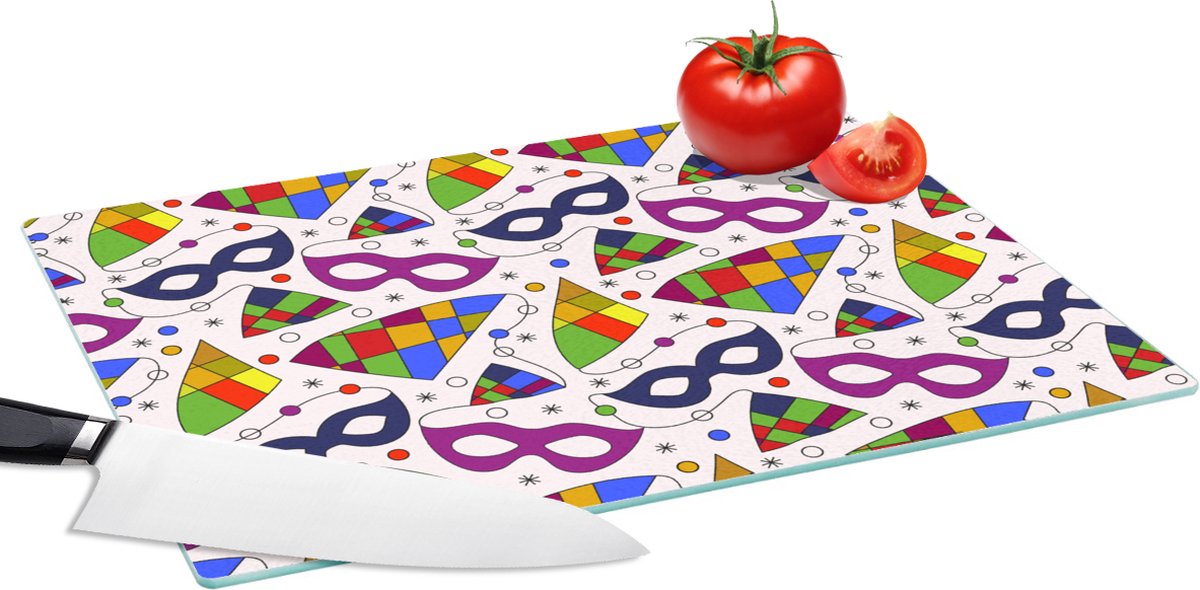 Glazen Snijplank - 39x28 - Carnaval - Patronen - Maskers - Snijplanken Glas