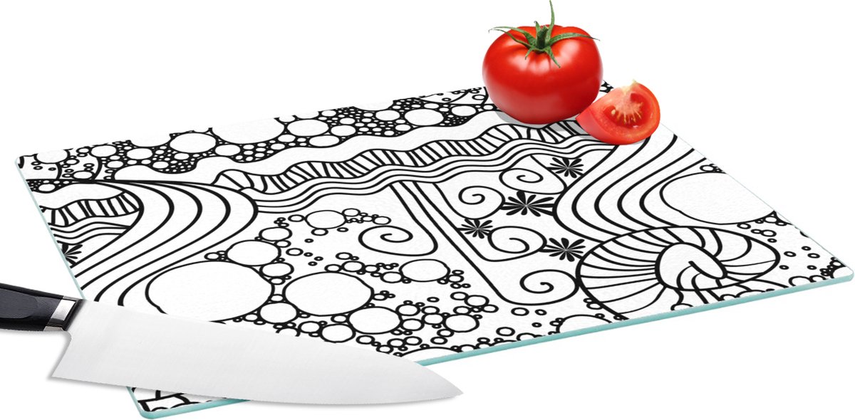 Glazen Snijplank - 39x28 - Patronen - Abstract - Line Art - Zwart Wit - Snijplanken Glas