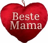 Kussen - Beste mama - moederdag tip - Hartjesvorm - Lieve mama - Rood - met lintje