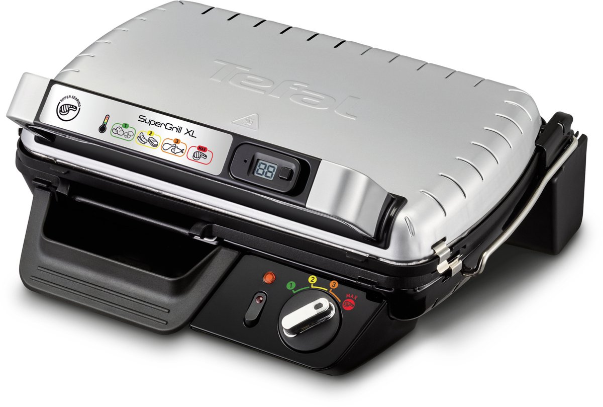 Tefal Supergrill XL GC461B12 Contactgrill - Barbecuestand - 4 Temperatuurstanden - Vet opvangbak - Uitneembare Anti-aanbakplaten - 2000W - Voor Grillen en Tosti's