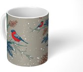 Mok - Patronen - Winter - Vogel - Mokken - 350 ML - Beker - Uitdeelcadeautjes